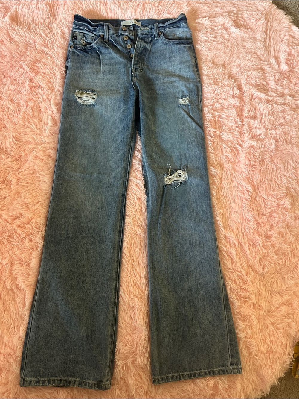 KanCan Women’s Distressed Straight-Leg Jeans - Blue